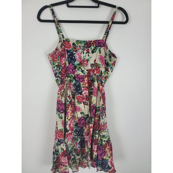Fire Los Angelas Mini Dress S Womens Multicolor Floral Sleeveless Ruffled Midi - Picture 6 of 9